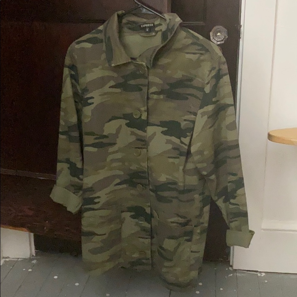 A camo jean dress/ oversized jacket